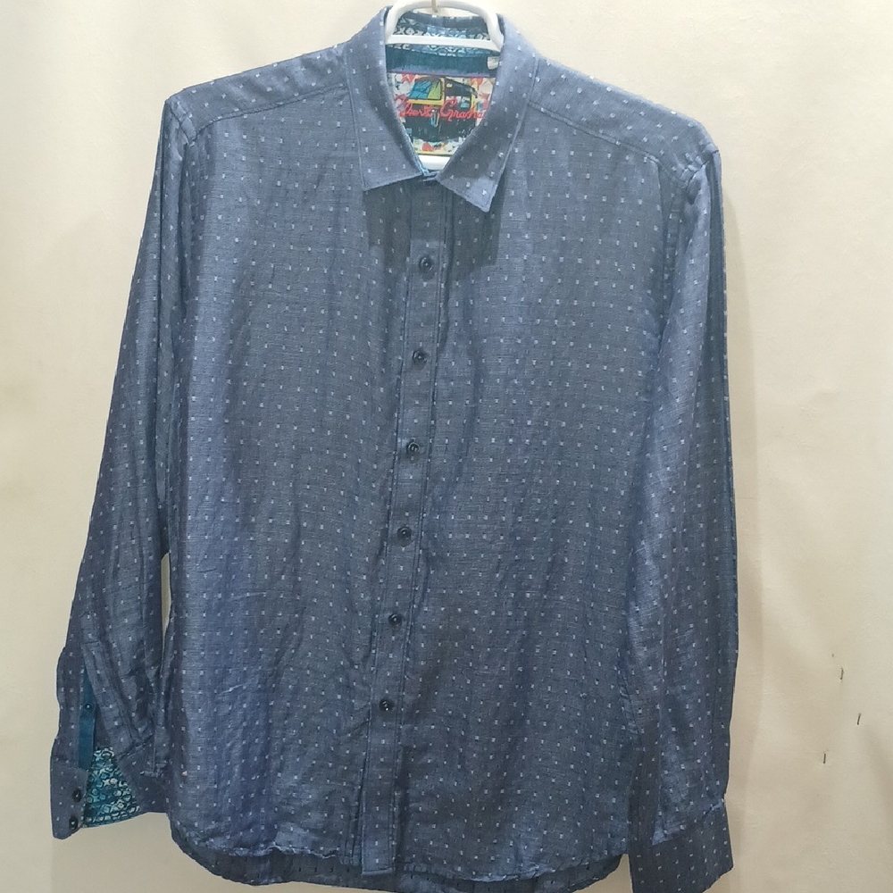 Robert Graham Men's Blue Textured Patterned Shirt Flip Cuffs Size XL